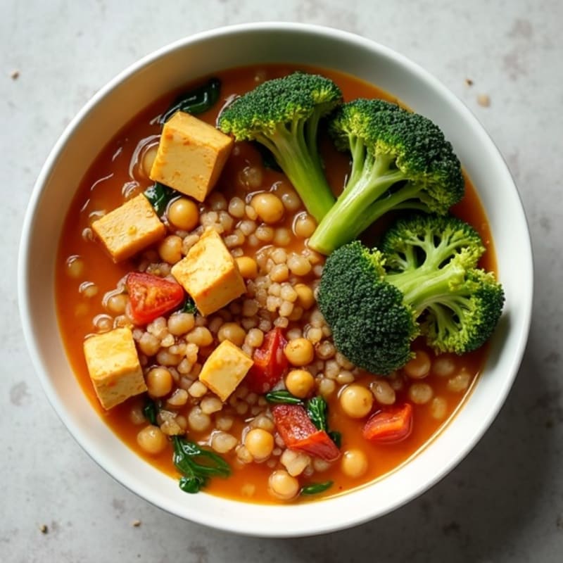 Creamy Lentil and Chickpea Stew with Sautéed Broccoli