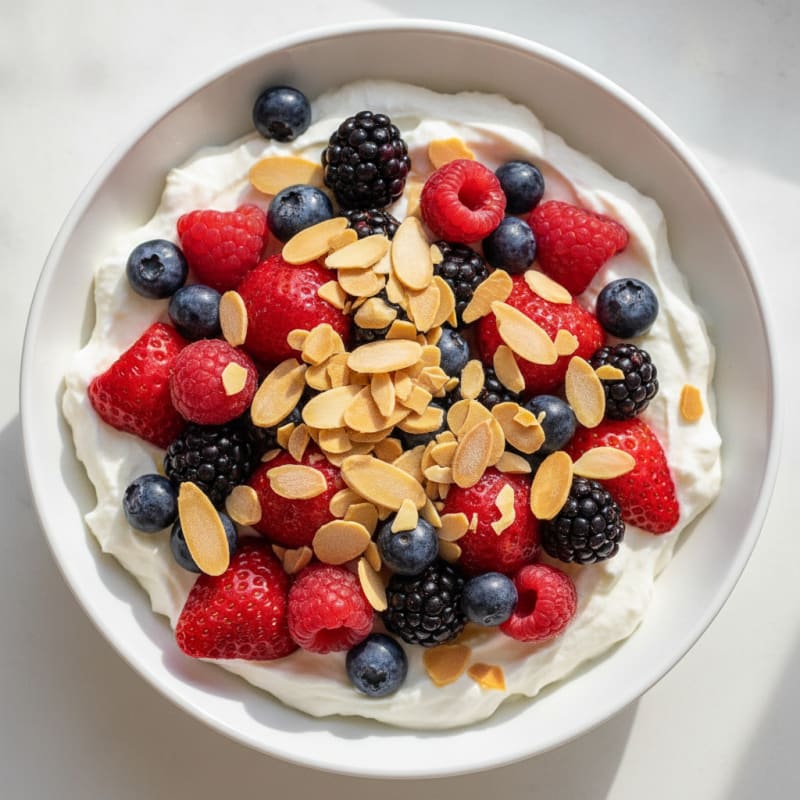 Creamy Greek Yogurt Protein Bowl with Mixed Berries and Almonds