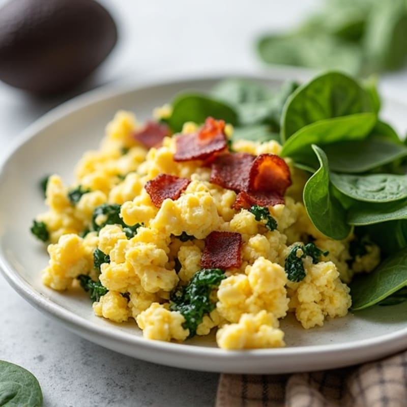 Cottage Cheese Scramble with Spinach and Turkey Bacon