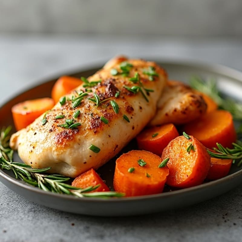 Sheet Pan Roasted Sweet Potatoes and Chicken with Fresh Herbs