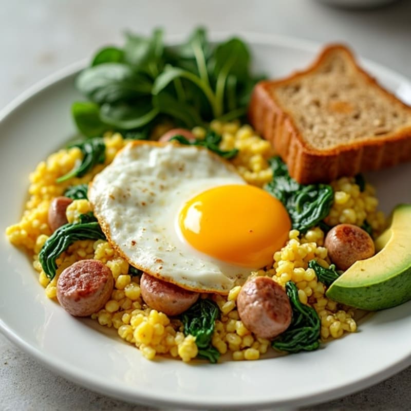 Egg White Scramble with Turkey Sausage and Spinach