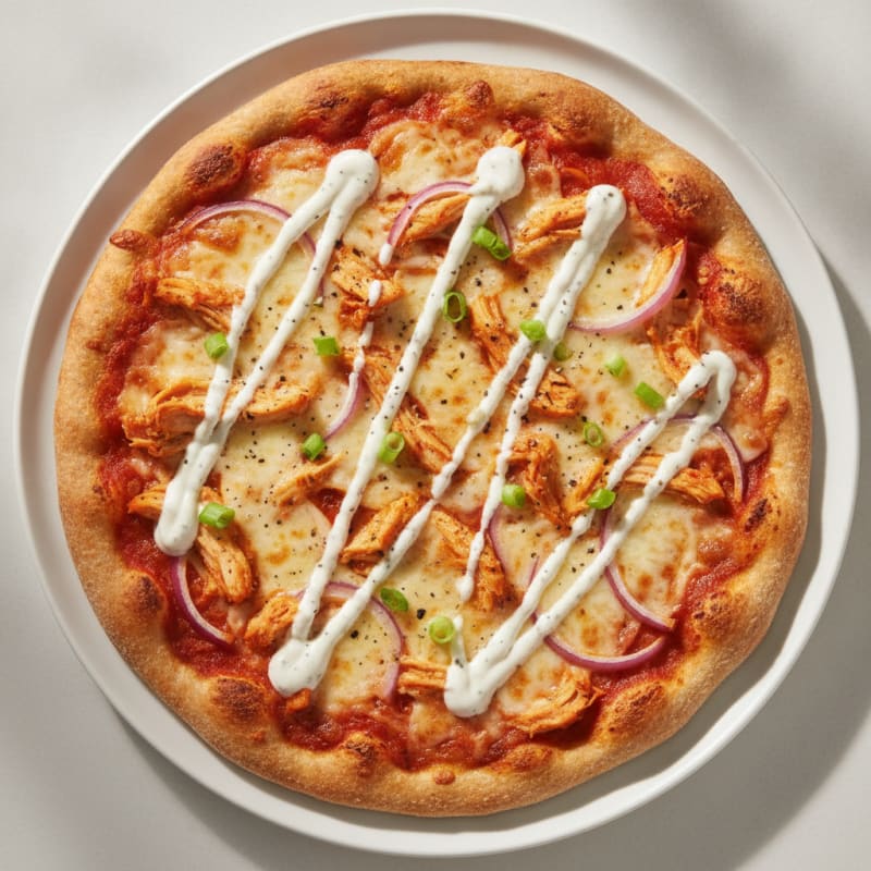 Buffalo Chicken Pizza with Ranch Drizzle