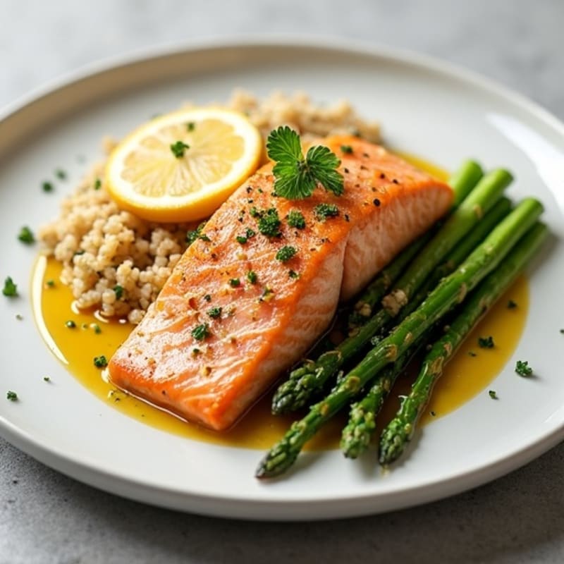 Lemon-Garlic Roasted Salmon with Quinoa and Roasted Asparagus