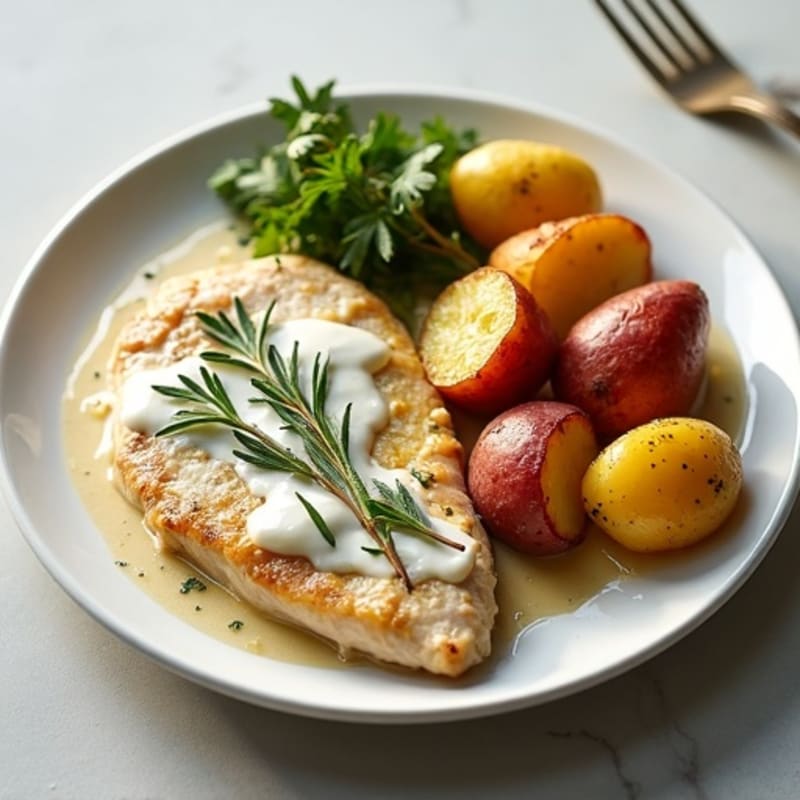 Creamy Garlic Herb Chicken with Soft Roasted Potatoes