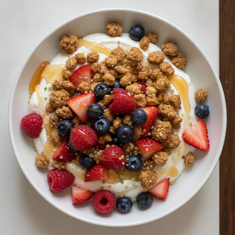 Creamy Greek Yogurt Bowl with Protein Granola and Mixed Berries