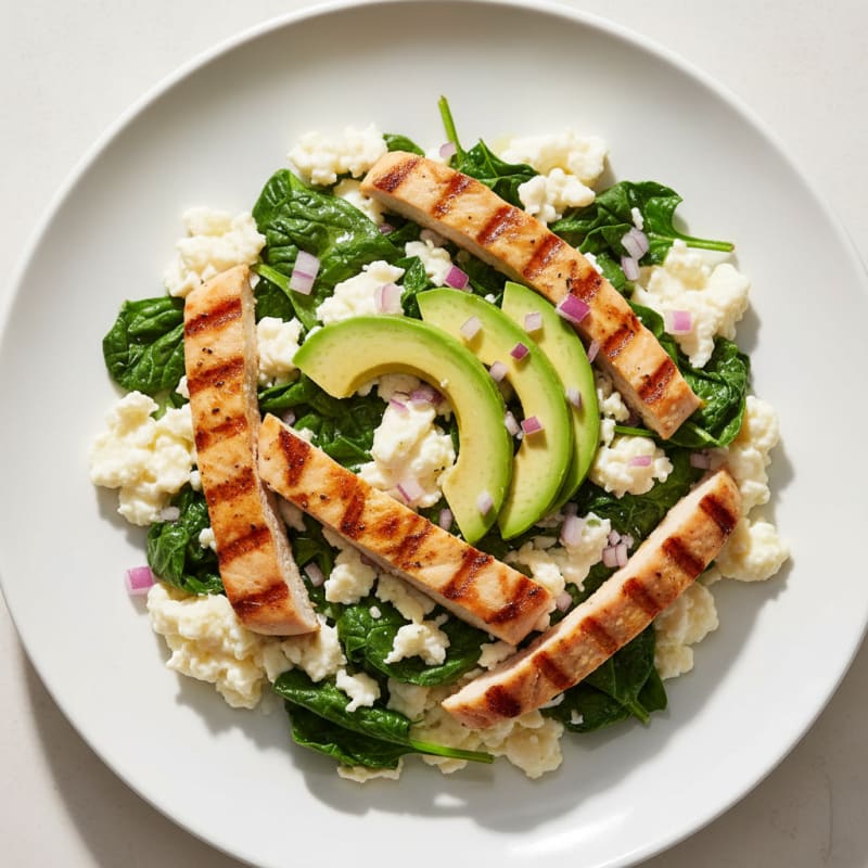 Egg White Scramble with Spinach and Grilled Turkey Breast