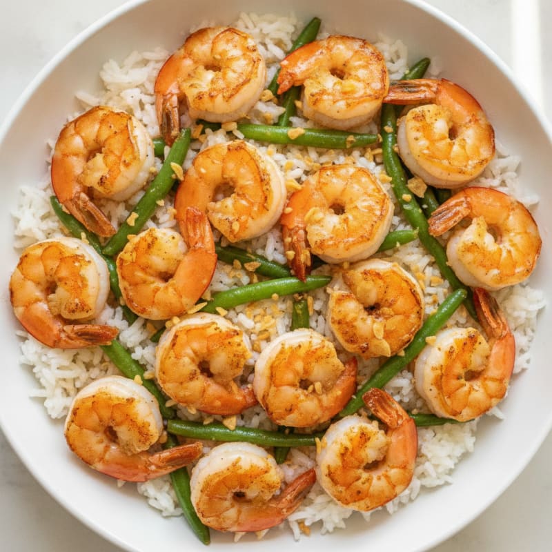 Pan Seared Shrimp and Rice Bowl with Green Beans