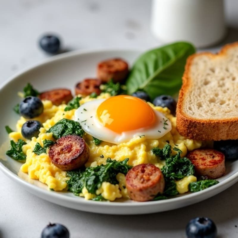 Egg White and Turkey Sausage Scramble with Spinach