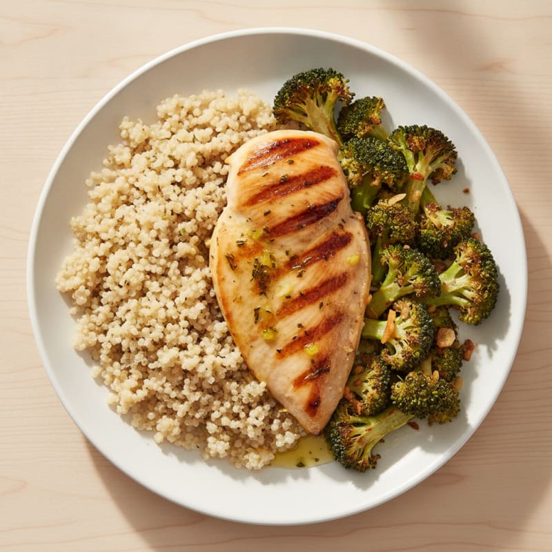 Grilled Chicken Breast with Quinoa and Roasted Broccoli
