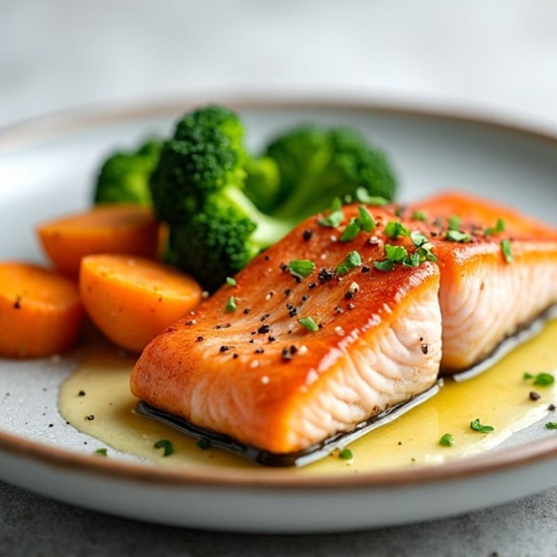 Seared Salmon with Roasted Sweet Potato and Steamed Broccoli