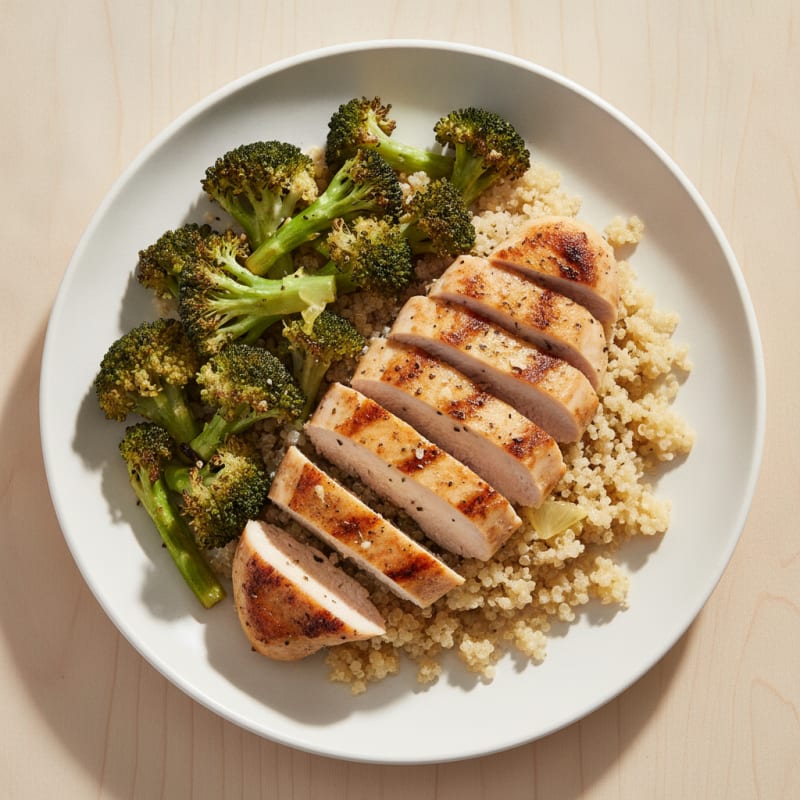 Grilled Chicken Breast with Quinoa and Roasted Broccoli