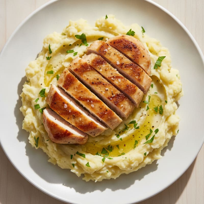 Garlic Butter Mashed Potatoes with Pan-Seared Chicken
