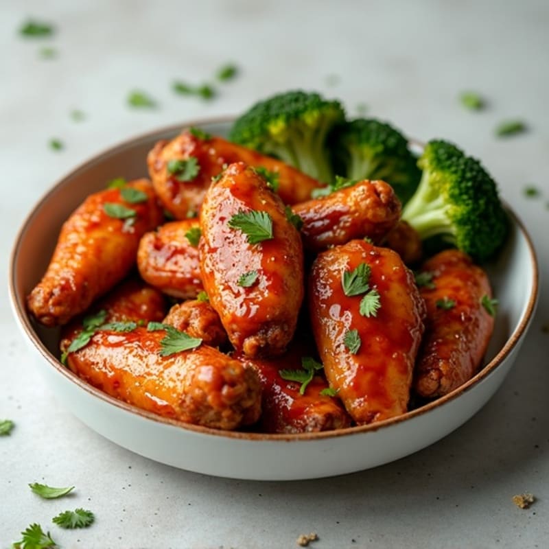 Crispy Roasted Spicy BBQ Chicken Wings with Roasted Broccoli