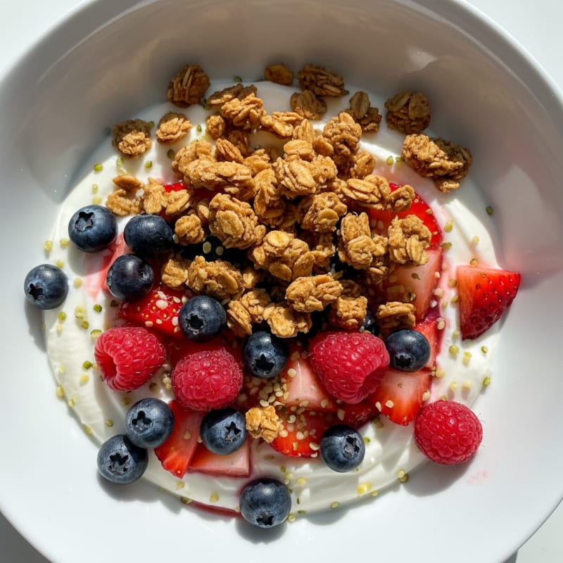 Creamy Greek Yogurt Bowl with Mixed Berries and Protein Granola