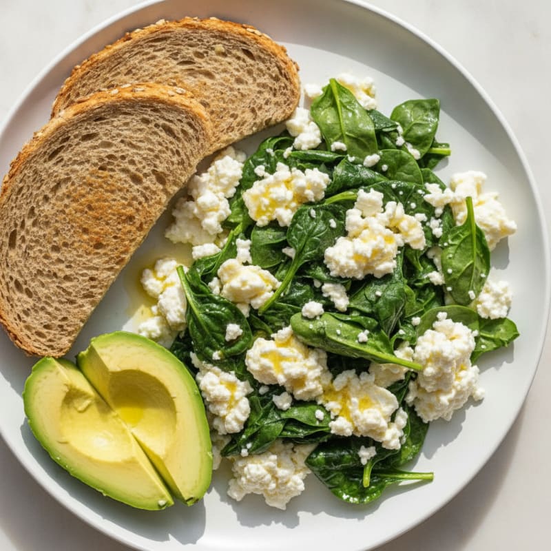 Scrambled Egg Whites with Sautéed Spinach and Cottage Cheese