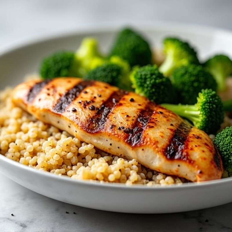 Grilled Chicken Breast with Quinoa and Roasted Broccoli