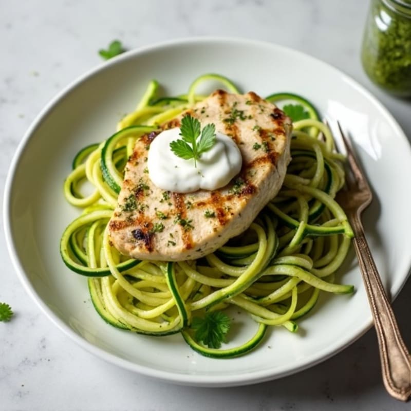 Creamy Pesto Chicken Zucchini Noodles