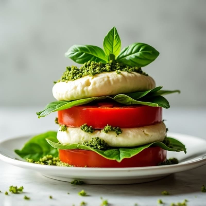 Fresh Basil Pesto Tomato Mozzarella Stack