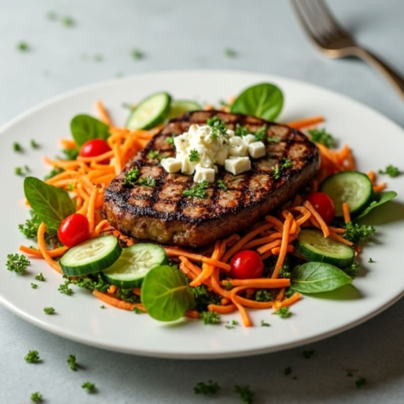 Grilled Beef Steak Salad with Crunchy Vegetables and Lemon Vinaigrette