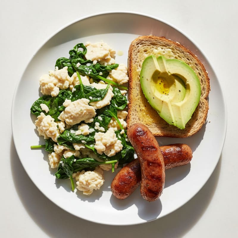 Egg White Spinach Scramble with Turkey Sausage