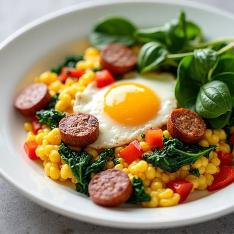 Egg White Scramble with Turkey Sausage and Spinach