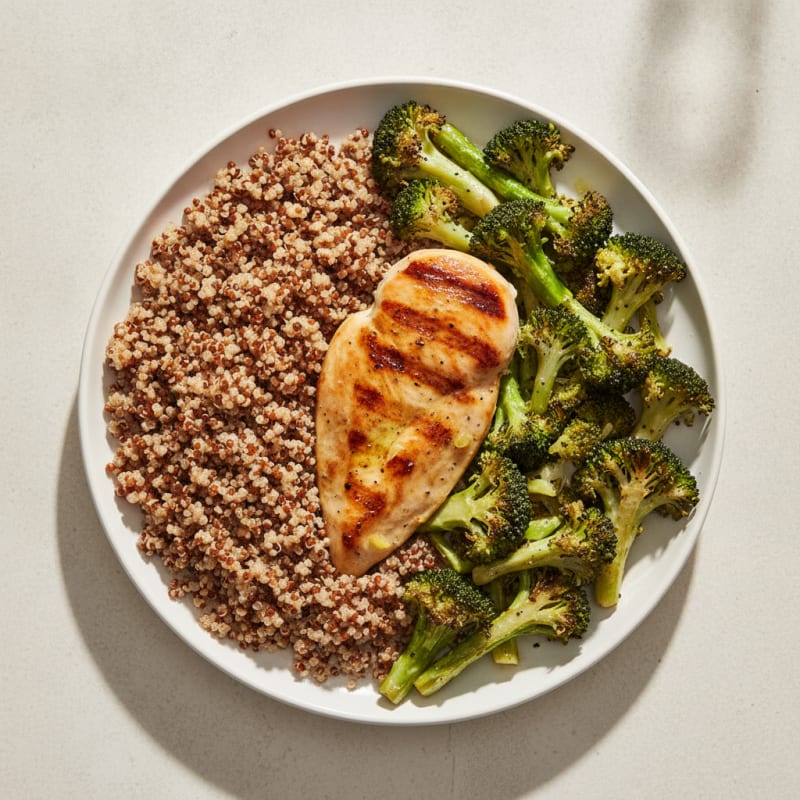 Grilled Chicken Breast with Roasted Broccoli and Quinoa