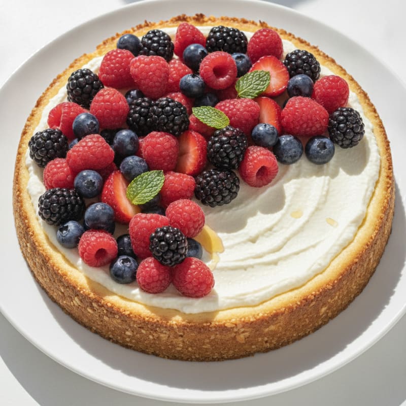 Silky Greek Yogurt Protein Cheesecake with Fresh Berries