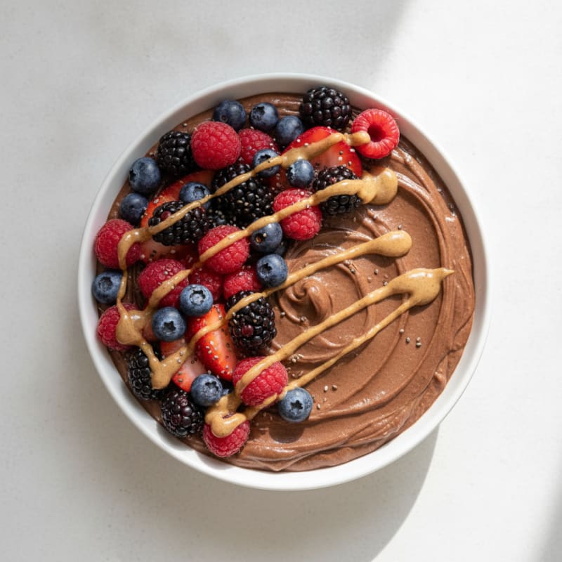 Silky Chocolate Protein Pudding with Mixed Berries