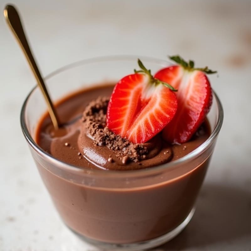 Silky Chocolate Protein Pudding with Sliced Strawberries