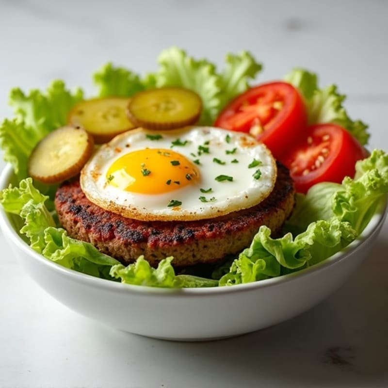 Lean Ground Beef Smash Burger Bowl with Crispy Lettuce and Tangy Pickles