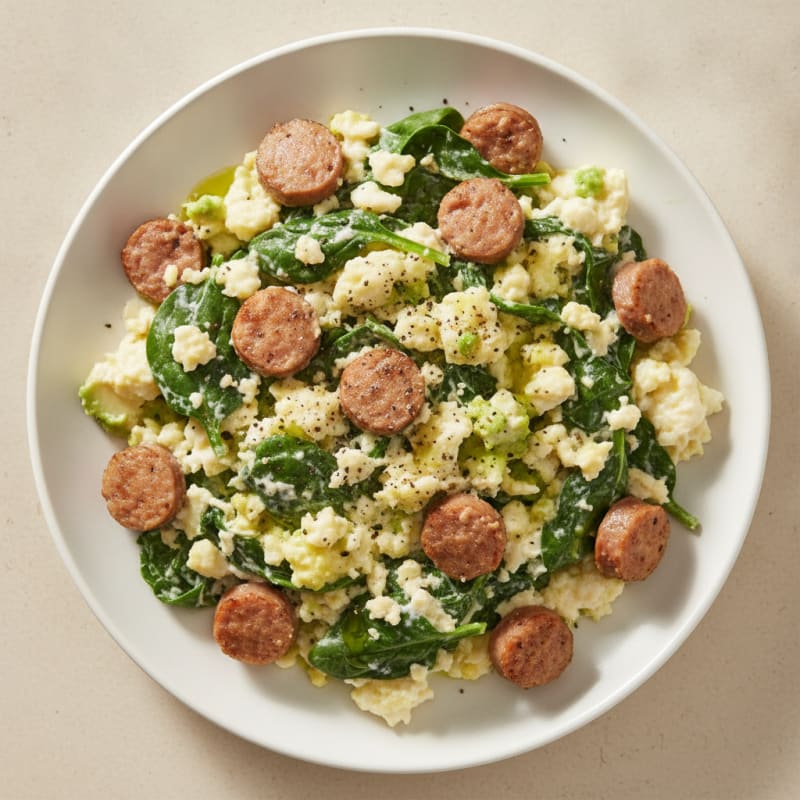 Egg White and Turkey Sausage Scramble with Spinach