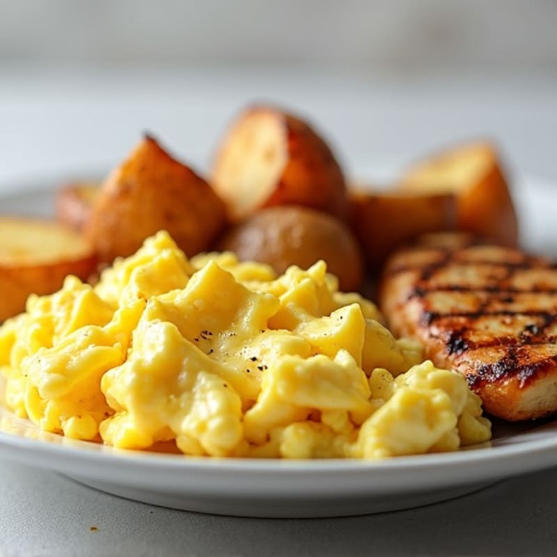 Scrambled Egg Whites with Grilled Chicken and Roasted Potatoes