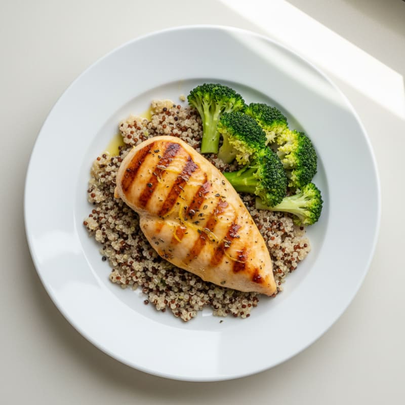 Grilled Chicken Breast with Quinoa and Steamed Broccoli
