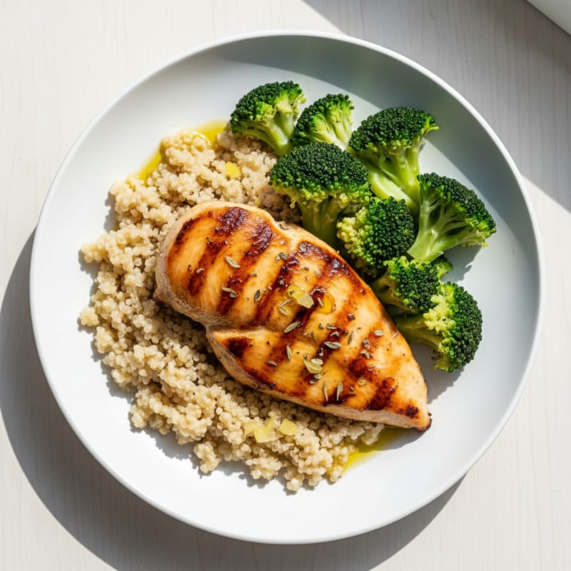 Grilled Chicken Breast with Quinoa and Steamed Broccoli