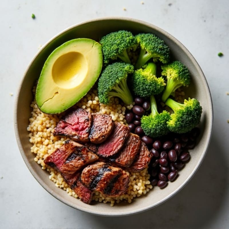 Grilled Steak and Quinoa Bowl with Roasted Broccoli