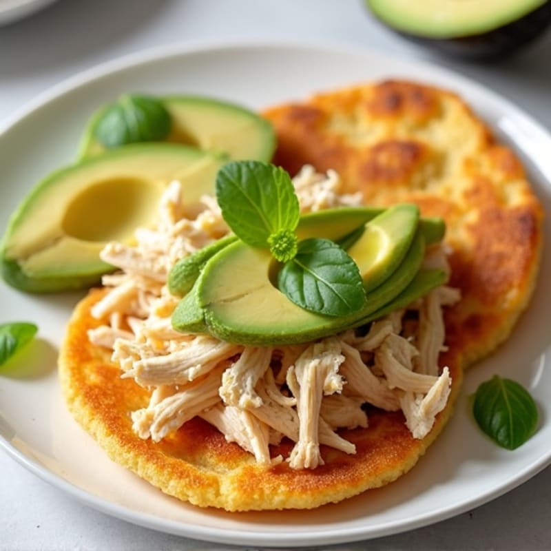 Crispy Corn Arepas with Lean Shredded Chicken and Creamy Avocado