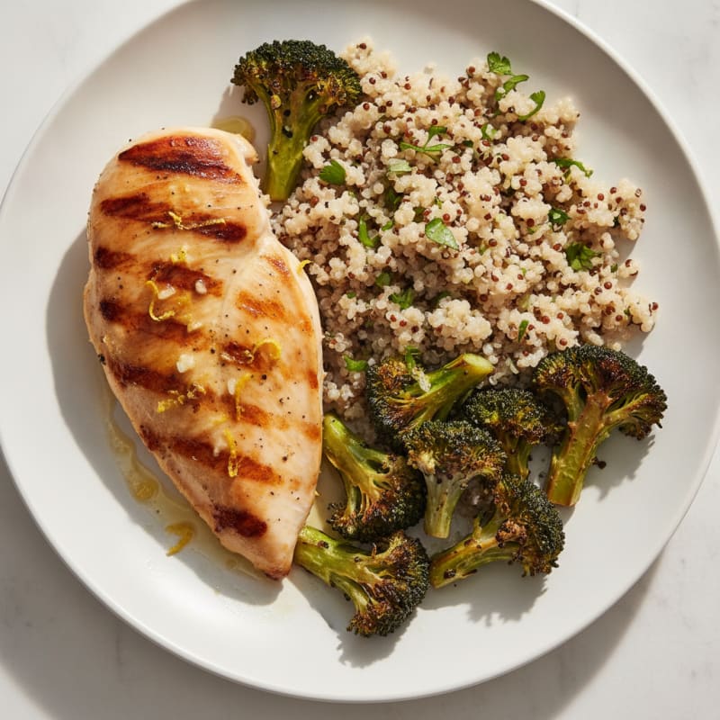 Grilled Chicken Breast with Quinoa and Roasted Broccoli
