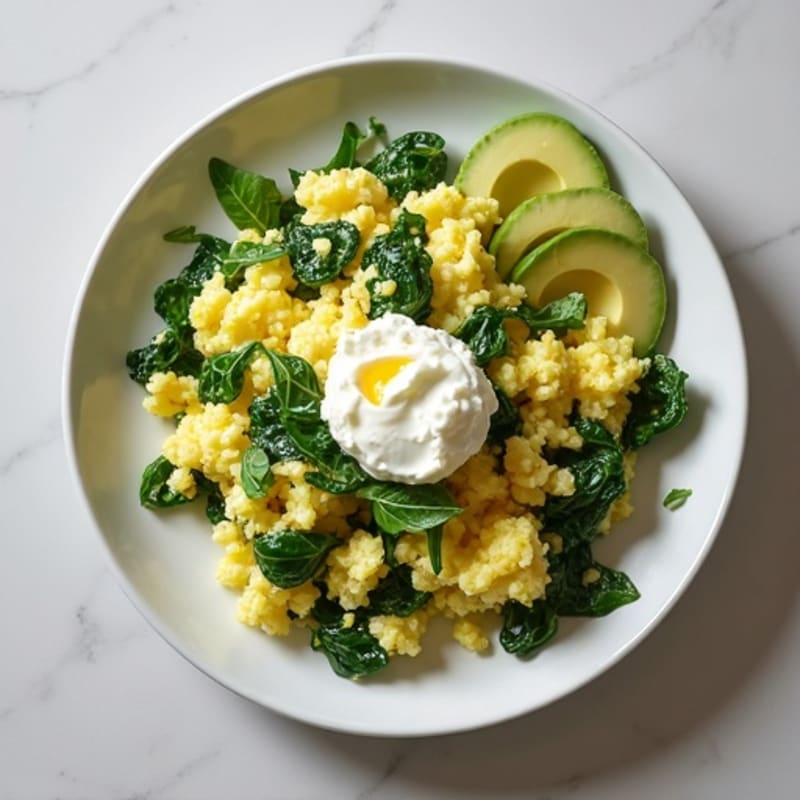 Egg White Spinach Scramble with Cottage Cheese