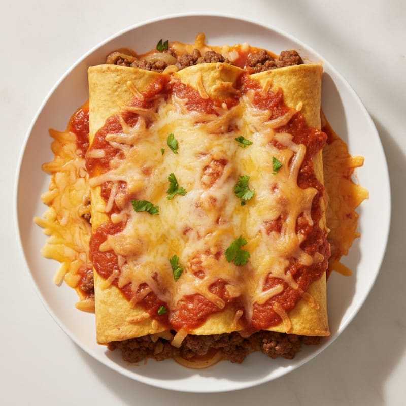 Cheesy Ground Beef Enchiladas with Red Sauce