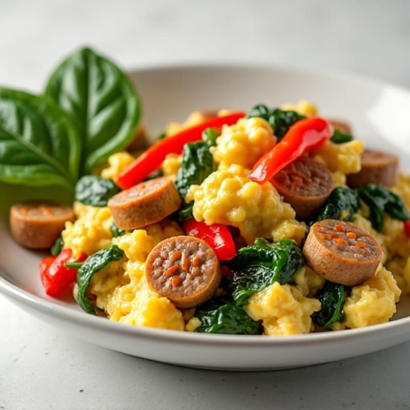 Egg White and Turkey Sausage Scramble with Spinach and Bell Peppers