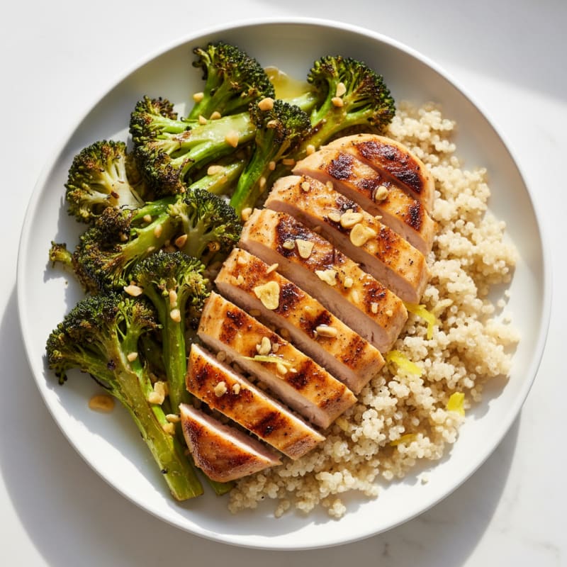 Grilled Chicken Breast with Quinoa and Roasted Broccoli