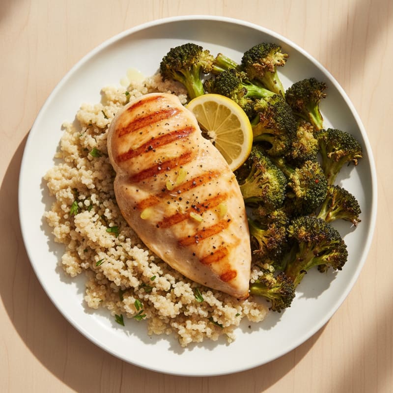 Grilled Chicken Breast with Quinoa and Roasted Broccoli