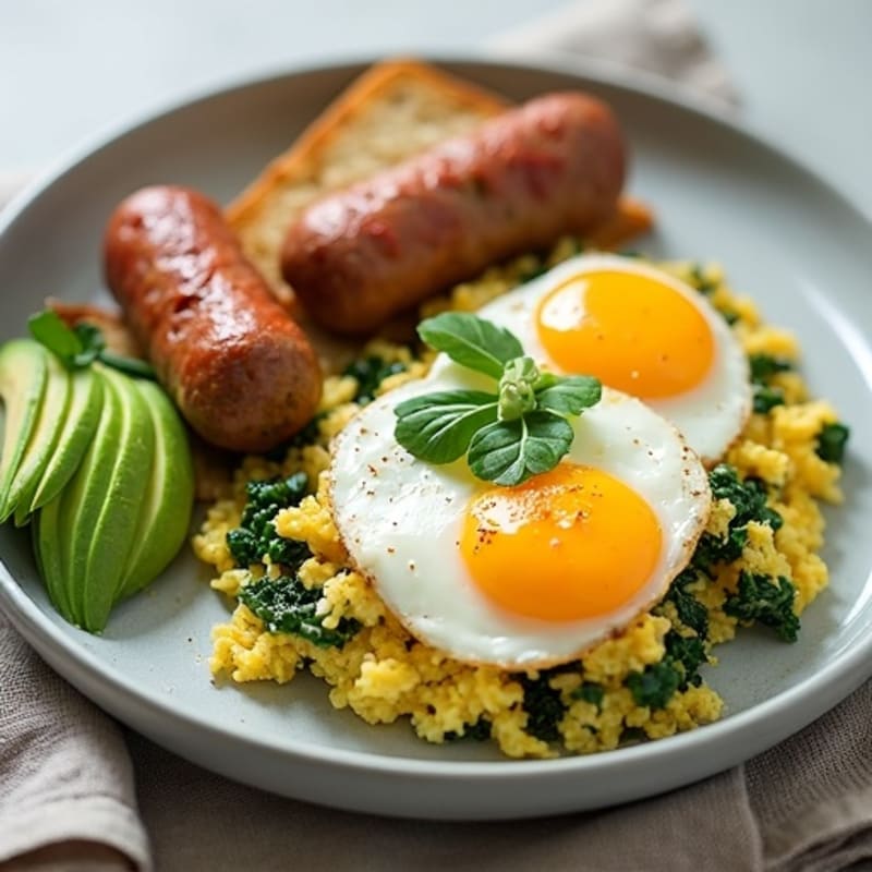 Egg White Scramble with Turkey Sausage and Spinach