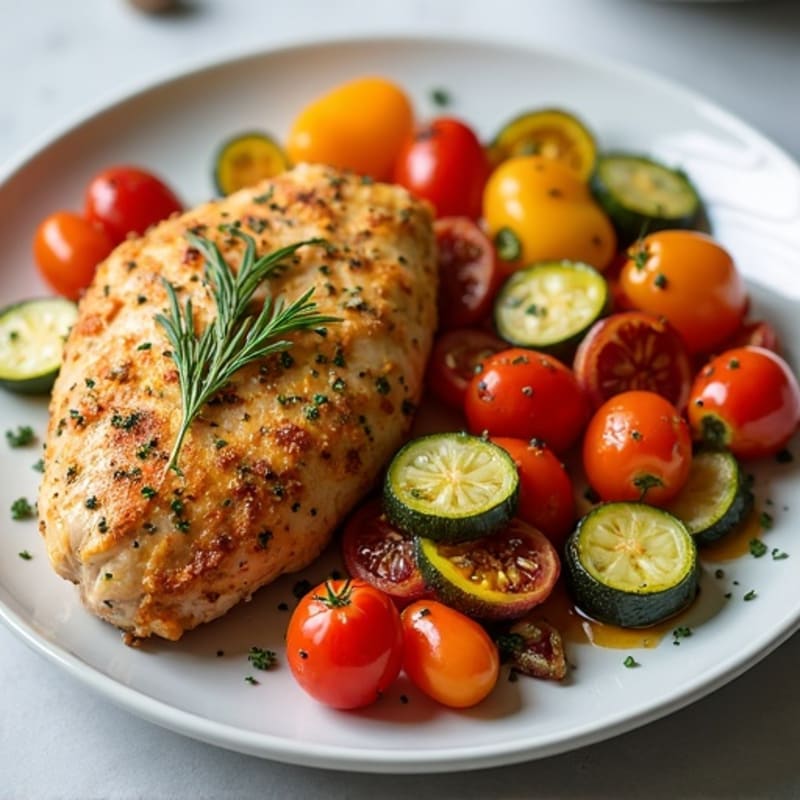 Herb-Crusted Sheet Pan Chicken with Roasted Rainbow Vegetables