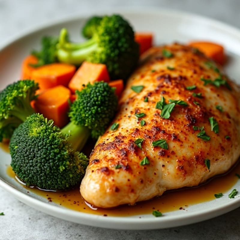 Roasted Chicken with Crispy Broccoli and Sweet Potato