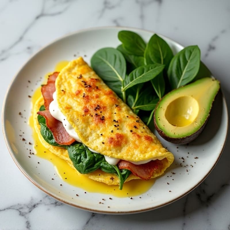 Egg White Omelet with Spinach and Turkey Bacon