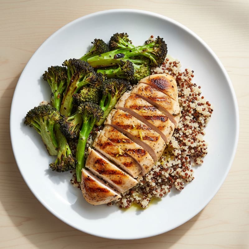 Grilled Chicken Breast with Quinoa and Roasted Broccoli