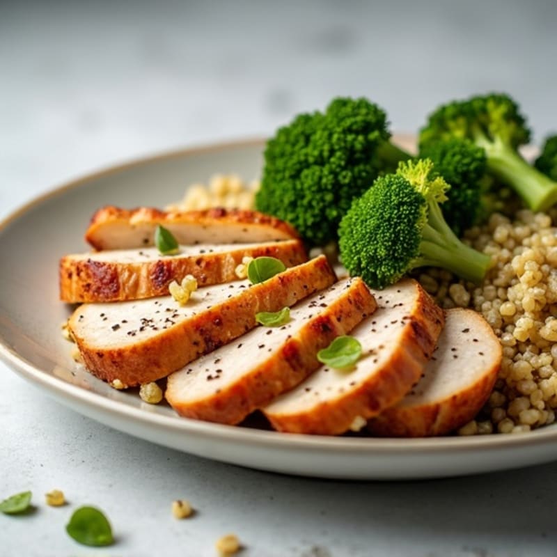 Grilled Turkey Breast with Roasted Broccoli and Quinoa