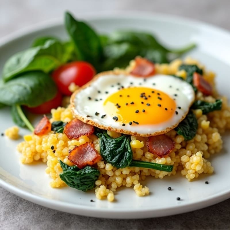 Egg White Scramble with Spinach, Turkey Bacon, and Quinoa