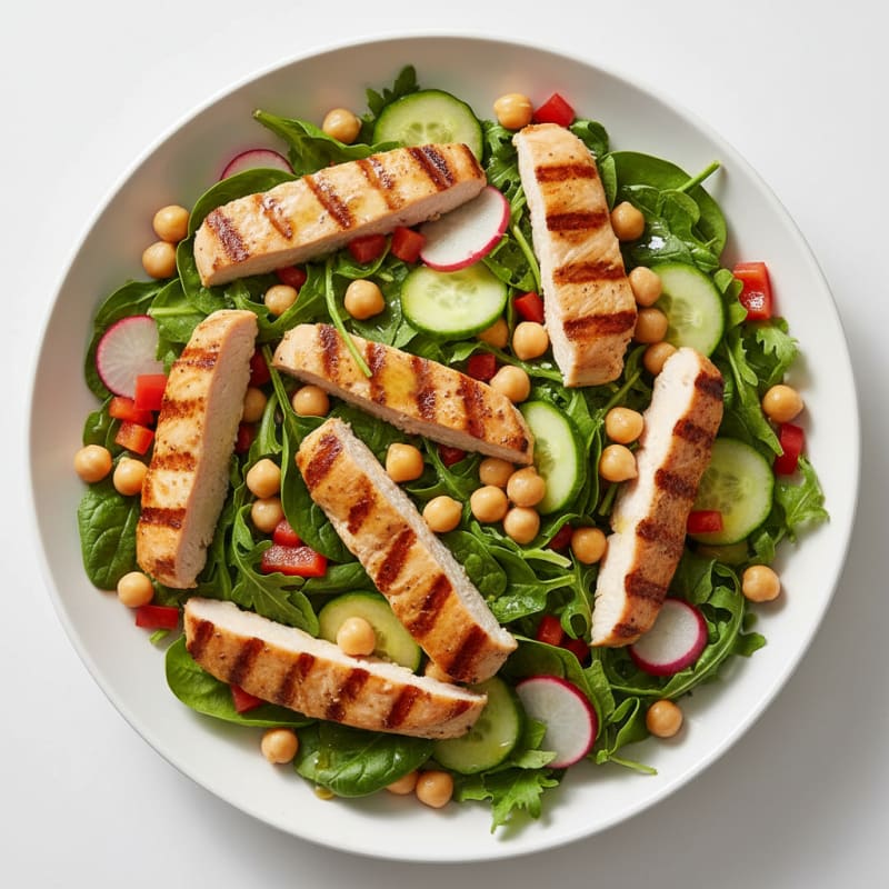 Grilled Turkey Breast Salad with Chickpeas and Crunchy Vegetables